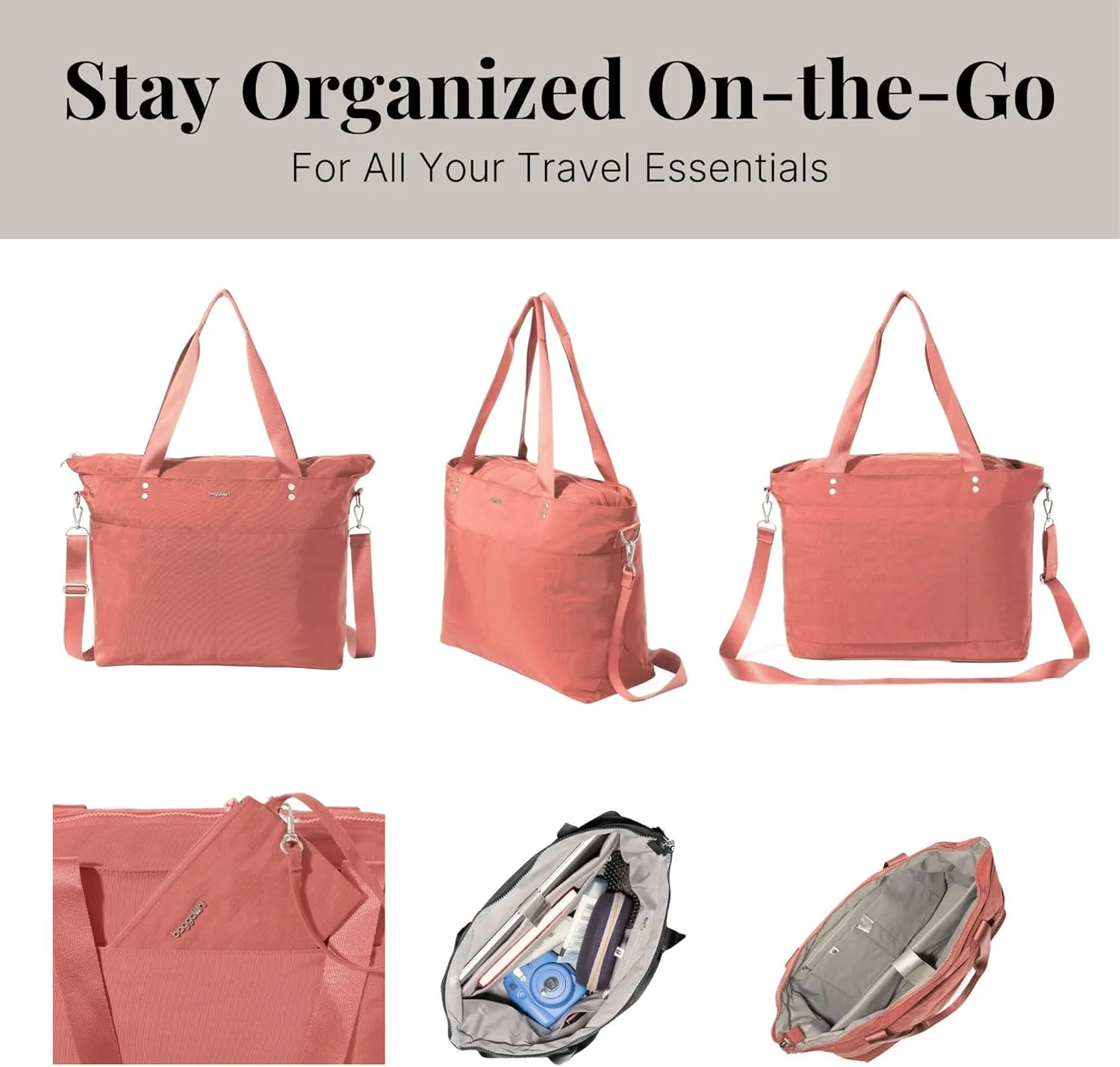 Baggallini Carryall Laptop Tote-Medium 12x19 Inch Travel Crossbody Shoulder Bag