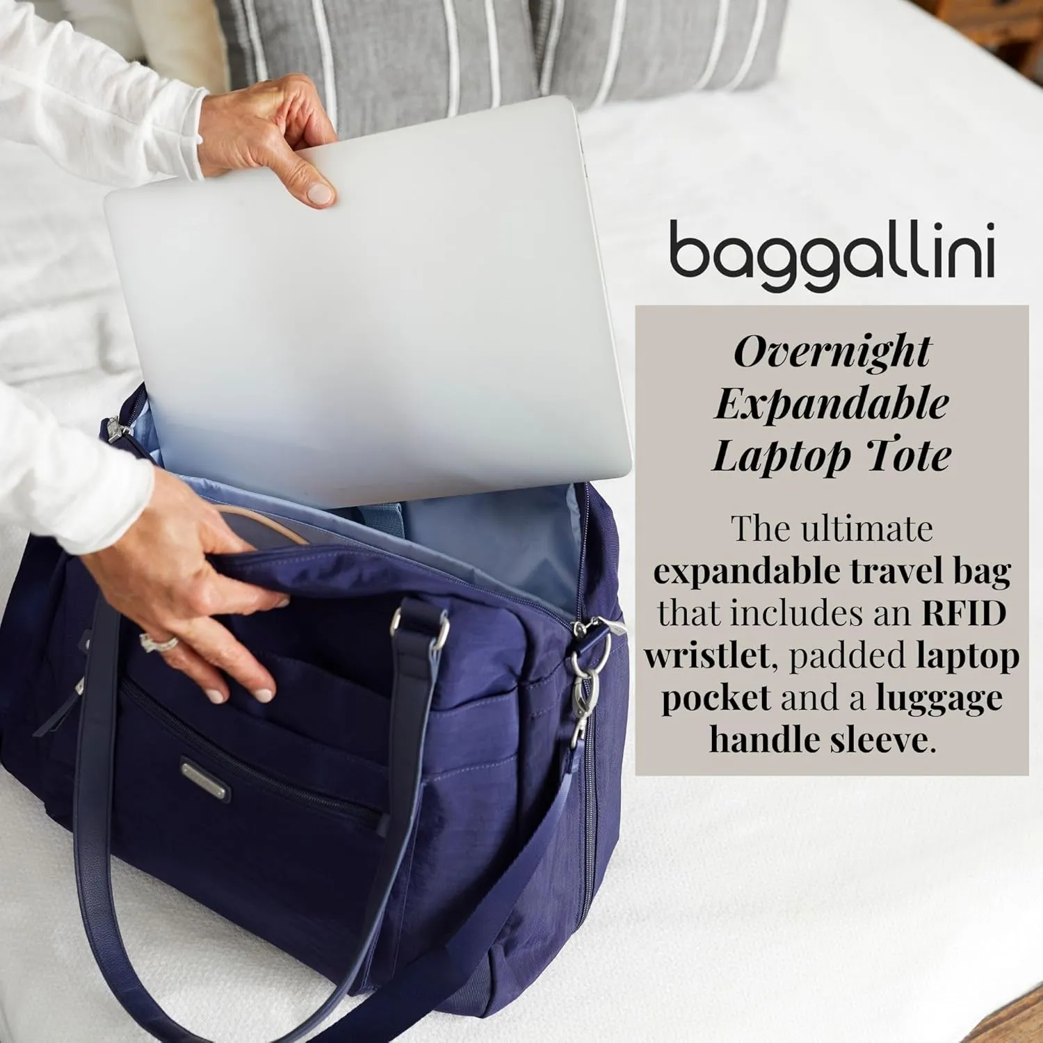 Baggallini Overnight Expandable Laptop Tote - Lightweight Travel Bag for Women