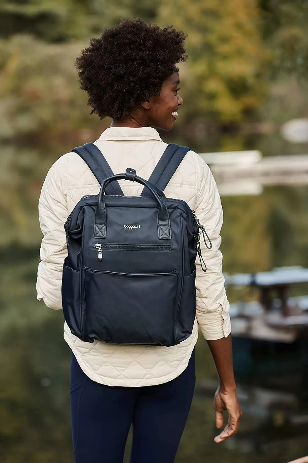 Baggallini Soho Backpack - Travel Laptop Backpack for Women - Lightweight Water-Resistant Luggage Bag, French Navy