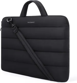 BAGSMART 15-16 inch Laptop Sleeve Bag with Strap, Puffy Padded Laptop Case with Pocket, Portable Macbook Air/Pro 13 inch Case for Women, Repellent Protective Sleeve Fitted with Dell, HP, Black