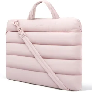 BAGSMART 15-16 inch Laptop Sleeve Bag with Strap, Puffy Padded Laptop Case with Pocket, Portable Macbook Air/Pro 13 inch Case for Women, Repellent Protective Sleeve Fitted with Dell, HP, Pink