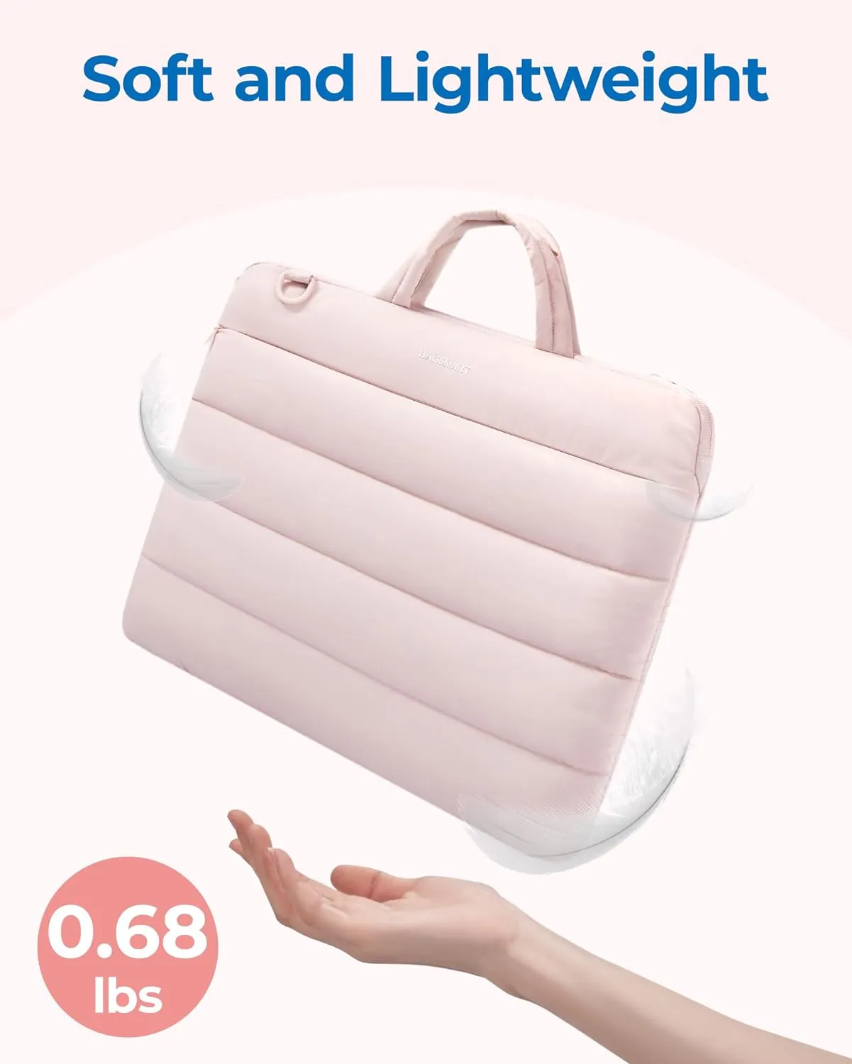 BAGSMART 15-16 inch Laptop Sleeve Bag with Strap, Puffy Padded Laptop Case with Pocket, Portable Macbook Air/Pro 13 inch Case for Women, Repellent Protective Sleeve Fitted with Dell, HP, Pink
