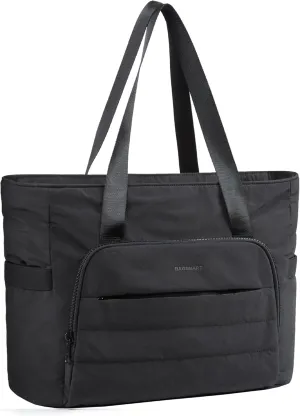 BAGSMART Quilted Tote Bag with Compartments and Yoga Mat Strap, Lightweight Large Shoulder Bag for Travel Work Gym