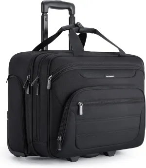 BAGSMART Rolling Laptop Bag, Wheeled Briefcase Fits 17.3 Inch Laptop, Overnight Roller Case with TSA Lock, Computer Bag for Travel/Men/Women, Black