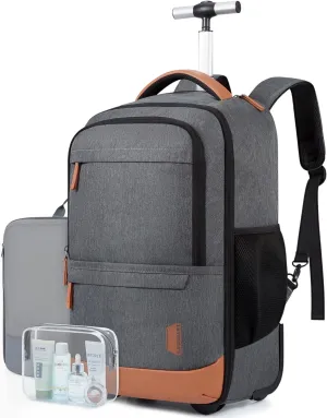 BAGSMART Rolling Travel Backpack,17 Inch Large Roller College Backpack Luggage Carry on with 2 Packing Cubes, Water-Resistant Travel Laptop Backpacks with Wheels for Adults, Gray