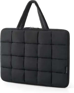BAGSMART Women's 13-14 Inch Laptop Sleeve, Fashion Taslan Puffy Laptop Case with Handle, Black, Fits MacBook Pro/Air, Dell, HP, Chromebook