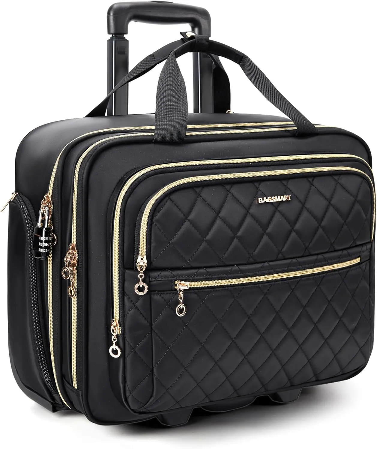 BAGSMART Women's Rolling Laptop Bag for 15.6 Inch Laptop, Underseat Carry-On Luggage with TSA Lock, Wheeled Computer Briefcase for Travel Work Business, Black
