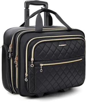BAGSMART Women's Rolling Laptop Bag for 15.6 Inch Laptop, Underseat Carry-On Luggage with TSA Lock, Wheeled Computer Briefcase for Travel Work Business, Black