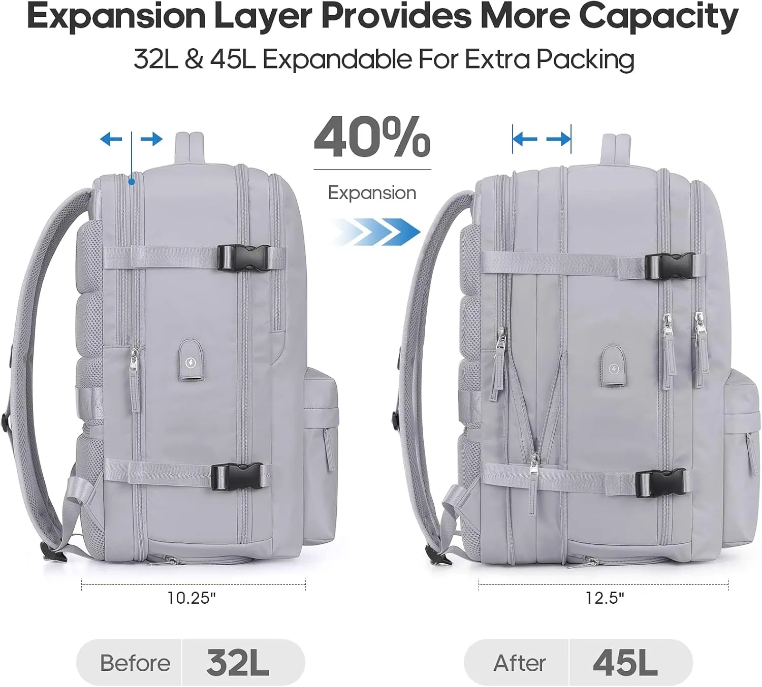 Bagsure Large Travel Backpack for Women Men, 45L Expandable Carry On Backpack, 17 Inch Laptop Backpack Waterproof College Business, Flight Approved