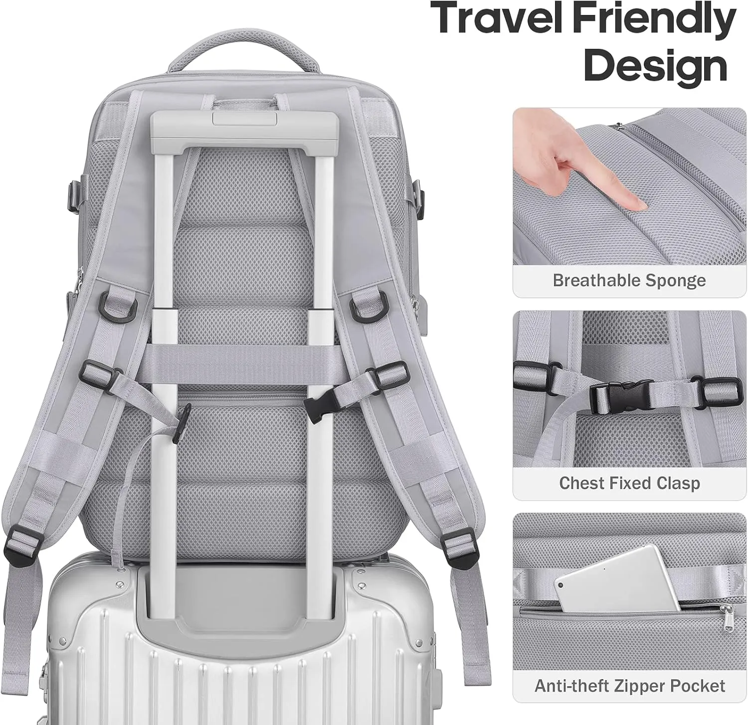 Bagsure Large Travel Backpack for Women Men, 45L Expandable Carry On Backpack, 17 Inch Laptop Backpack Waterproof College Business, Flight Approved