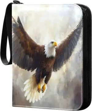 Bald Eagle Painting Card Binder 4 Pocket Trading Card Album Fits 400 Sports/Game Cards, PU Cover 3 Ring Card Collection with 50 Removable Sleeves