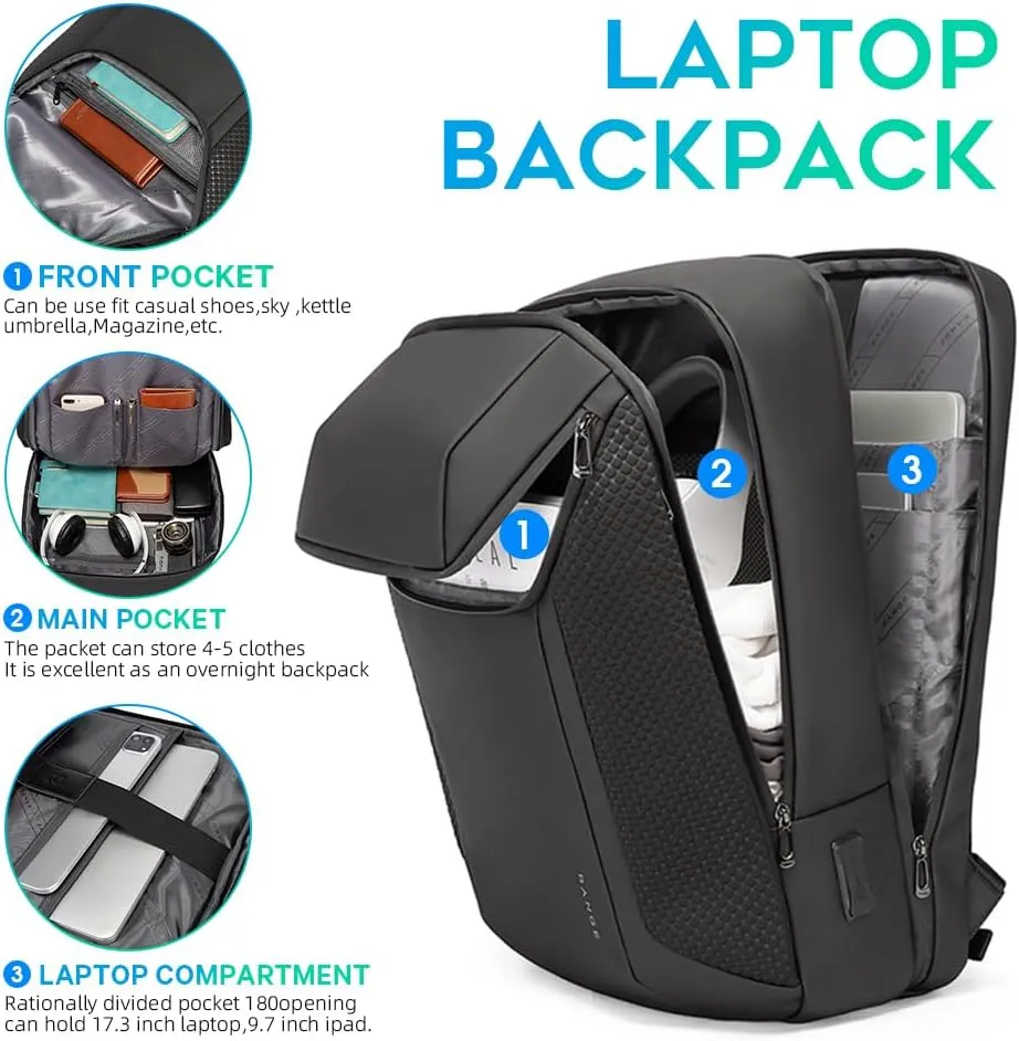 BANGE Smart Business Laptop Backpack Waterproof can fit 15.6-17.3 Inch Laptop with 3.0 USB charging port for men and women