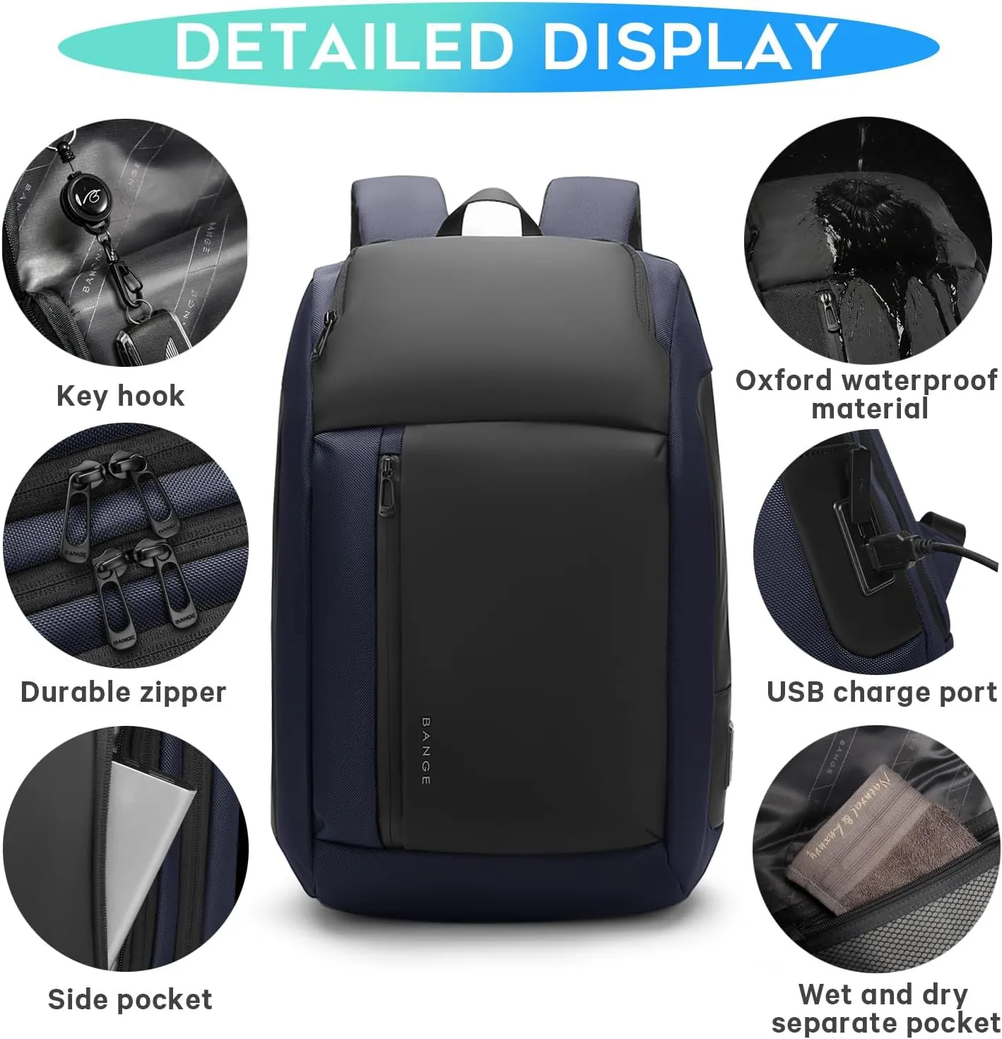 BANGE Travel BackpacksOvernight Laptop Carry-On Backpack for Airplanes Waterproof 15.6 inch Laptop Backpack for Men and Women (Blue)