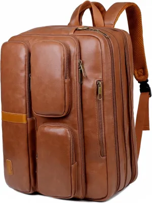 Baosha Vegan Leather Laptop Briefcase Backpack Hybrid Large 17 inch Laptop bag Travel Carry on Backpack BC-11 (Brown)