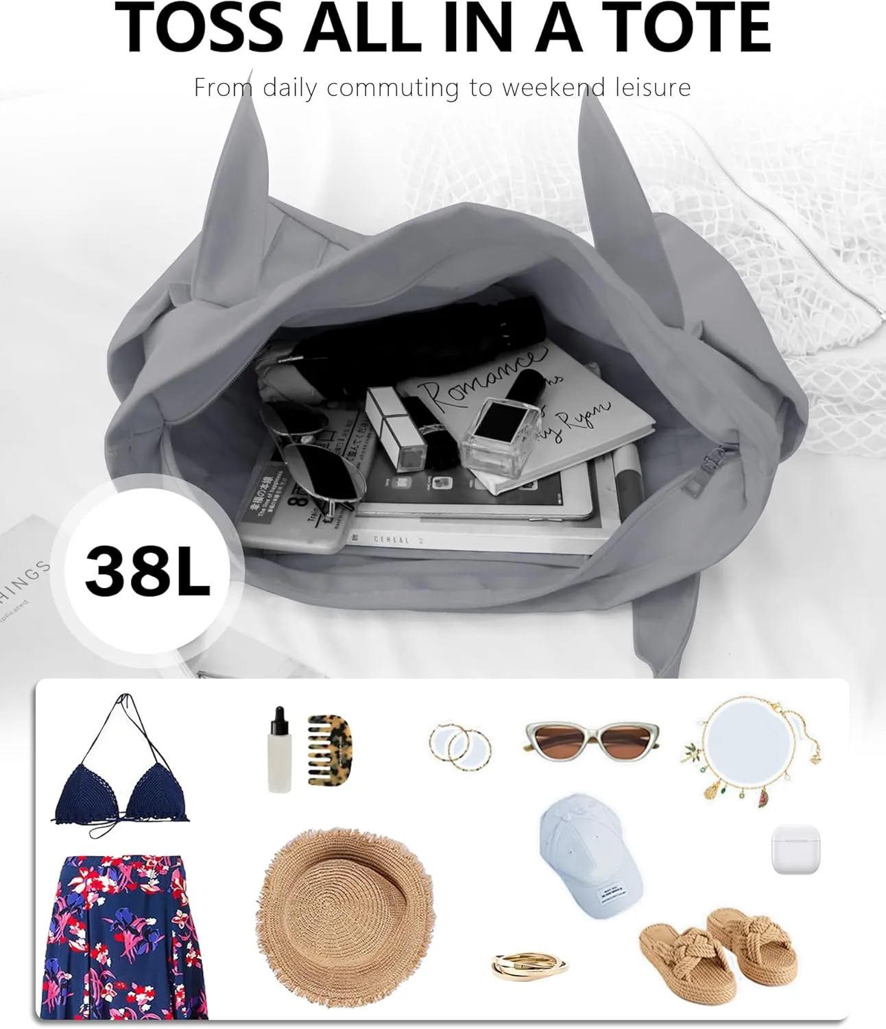 BAPHITY Large Canvas Tote Bag for Women With Pockets,Shoulder Bag Everyday Handbags for Work, Travel Essentials Carry On Bag