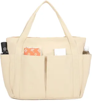 Barsine Large Canvas Tote for Women, Travel Shoulder Bag Top Handle Handbag with Pockets for Gym, Work, Travel