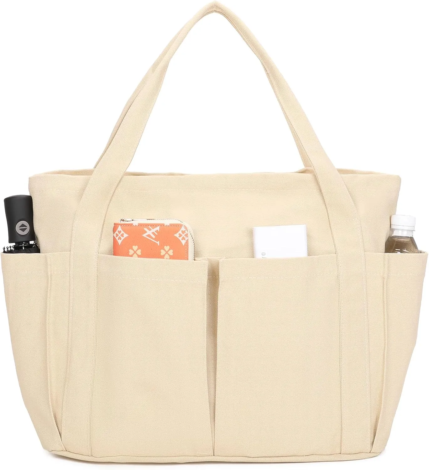 Barsine Large Canvas Tote for Women, Travel Shoulder Bag Top Handle Handbag with Pockets for Gym, Work, Travel