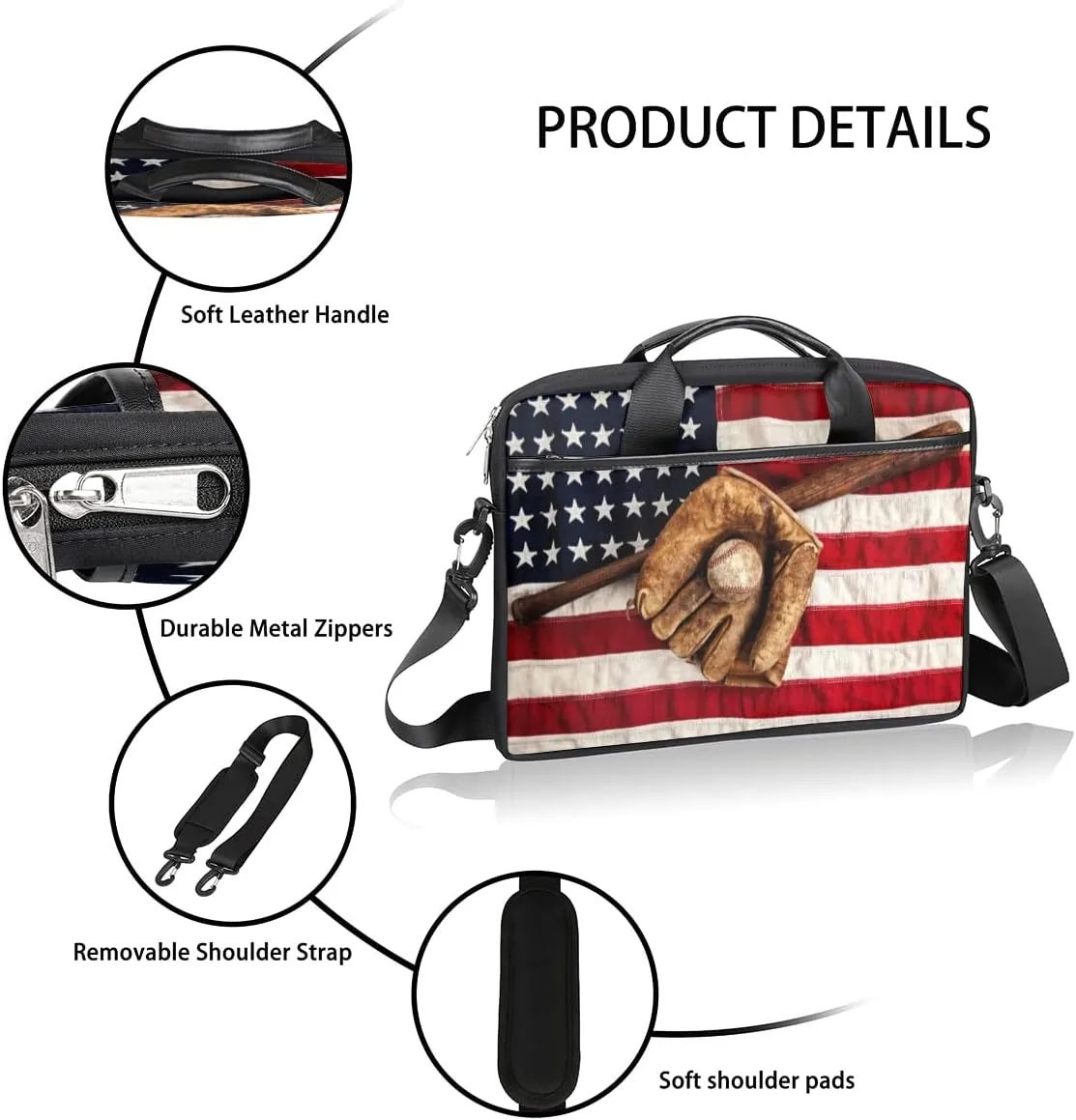 Baseball Ball Print Laptop Shoulder Messenger Bag Waterproof Laptop Briefcase with Handle and Padded Strap Case Sleeve