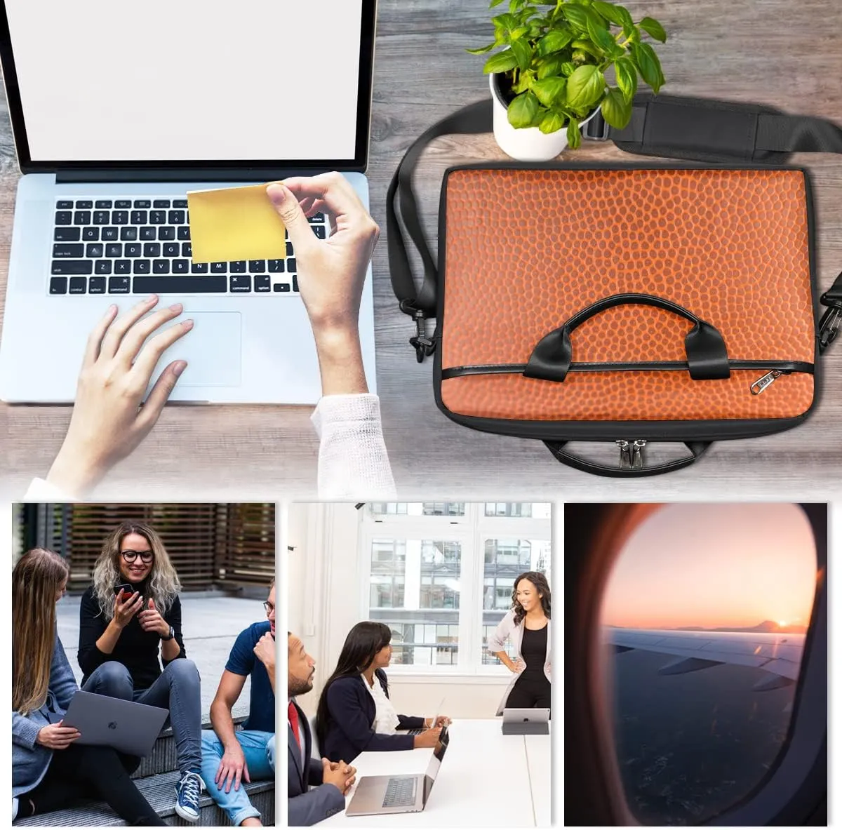 Basketball Texture Laptop Shoulder Messenger Bag Waterproof Laptop Briefcase Handle Padded Strap