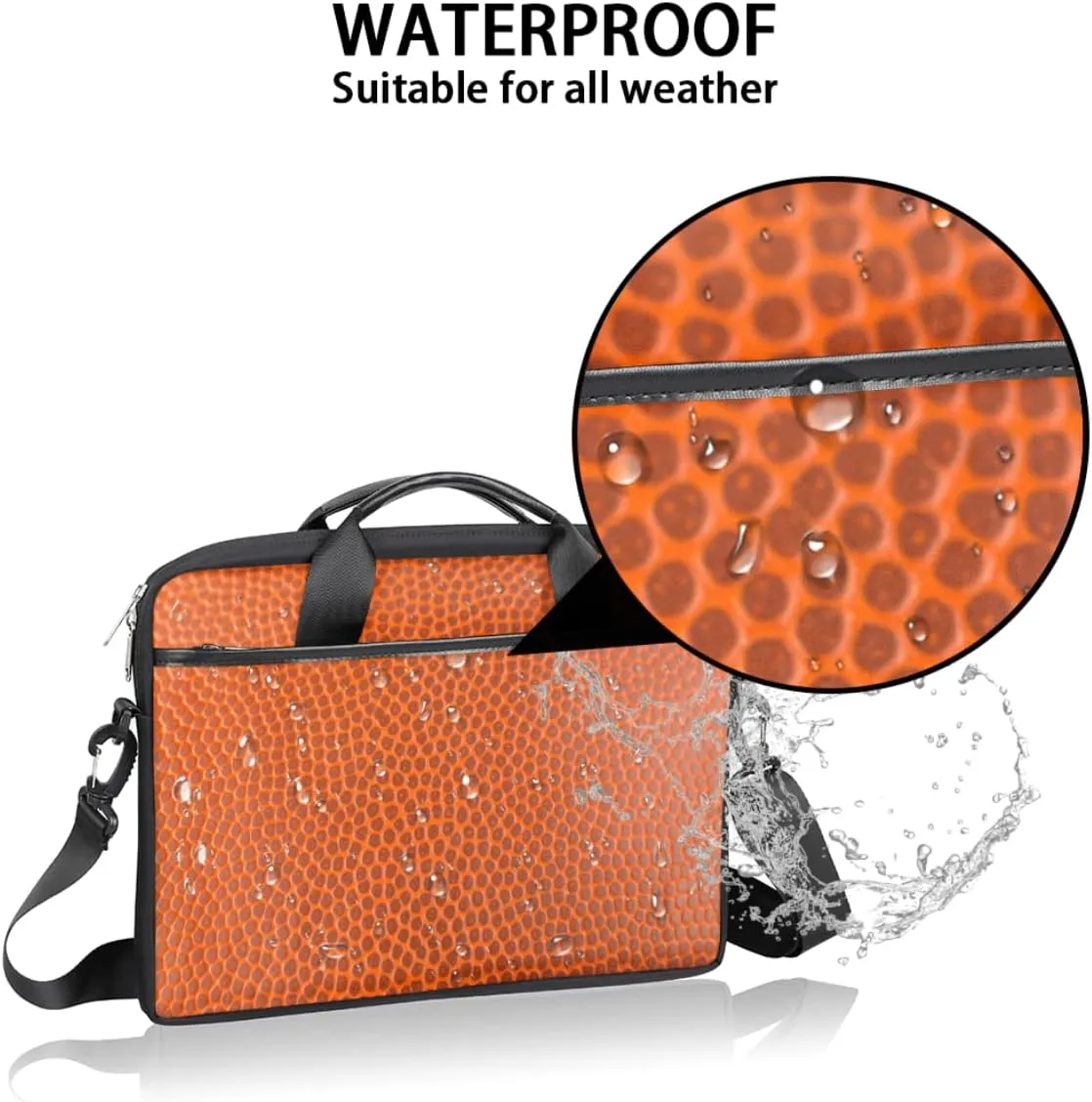 Basketball Texture Laptop Shoulder Messenger Bag Waterproof Laptop Briefcase Handle Padded Strap