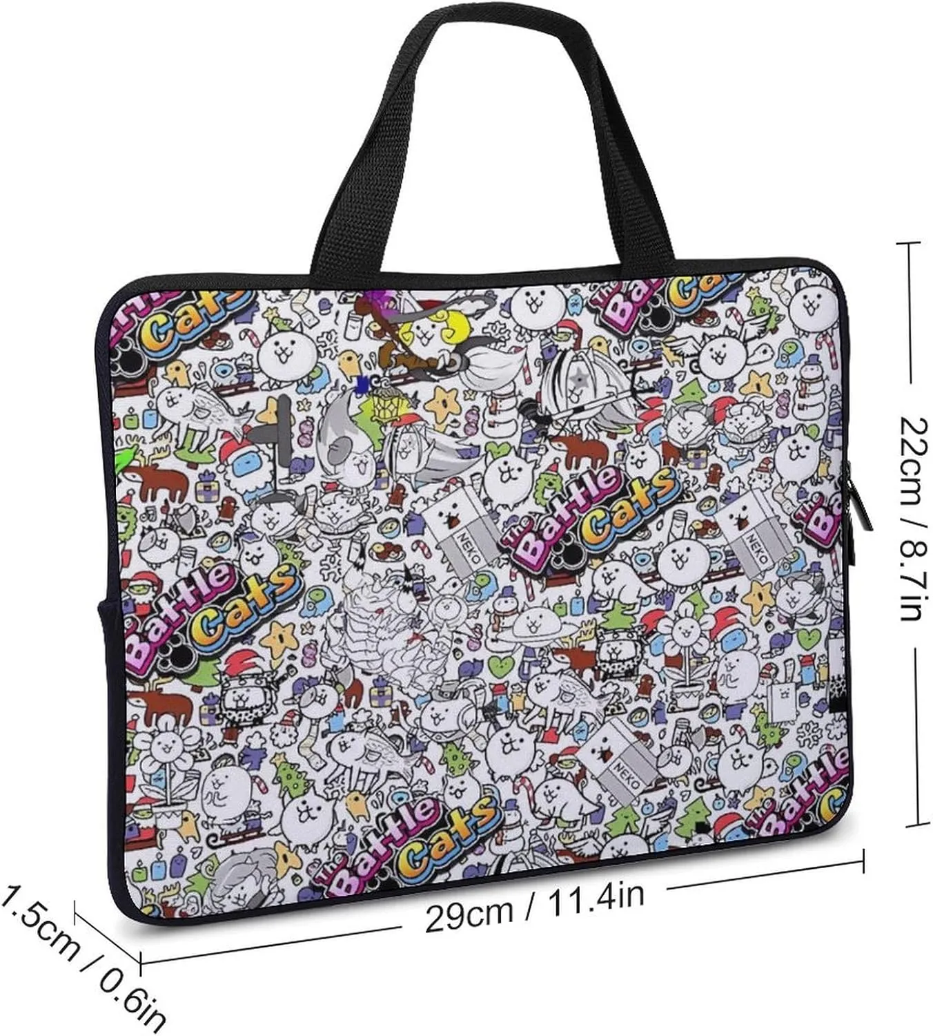 Battle-Cats Slim Laptop Bag - Lightweight And Water-Resistant Carrying Case with Handle