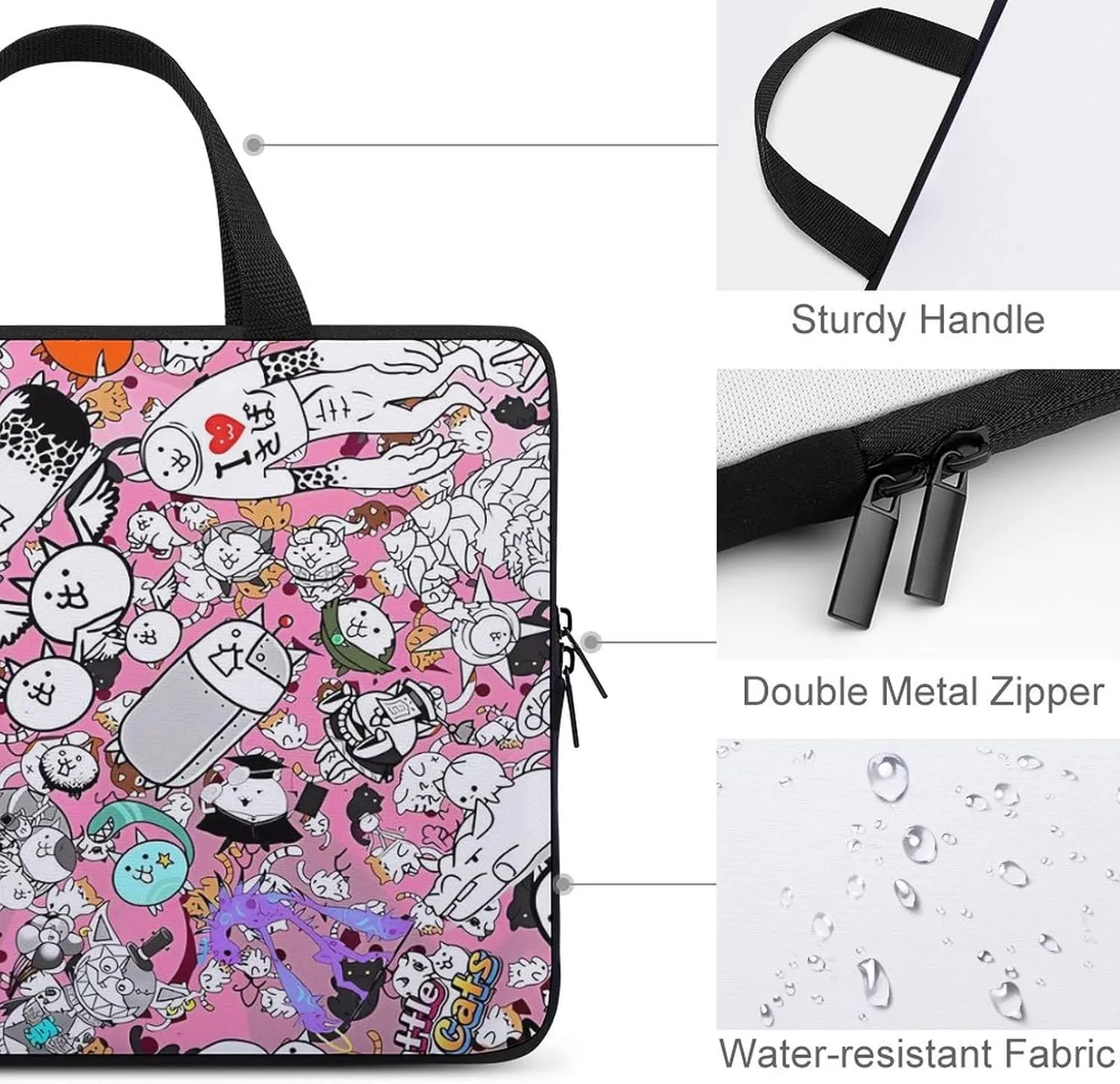 Battle-Cats Slim Laptop Bag - Lightweight And Water-Resistant Carrying Case with Handle