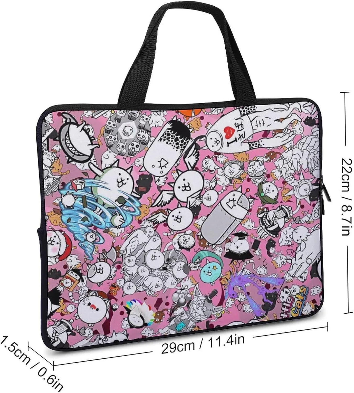Battle-Cats Slim Laptop Bag - Lightweight And Water-Resistant Carrying Case with Handle