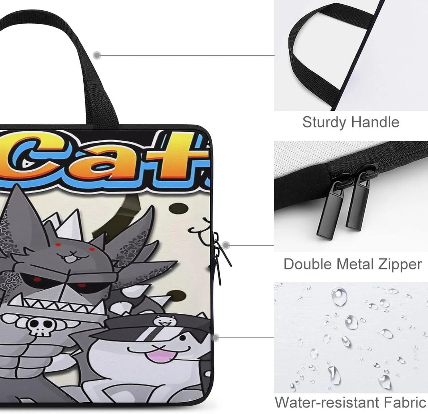 Battle-Cats Slim Laptop Bag - Lightweight And Water-Resistant Carrying Case with Handle