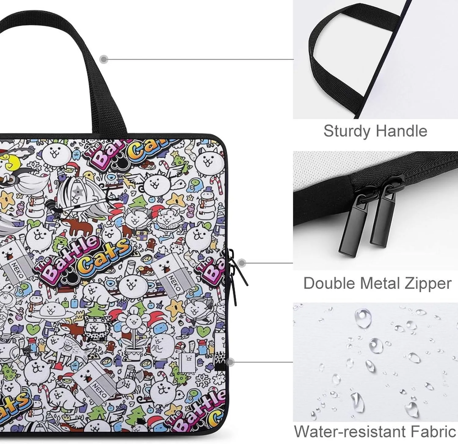 Battle-Cats Slim Laptop Bag - Lightweight And Water-Resistant Carrying Case with Handle