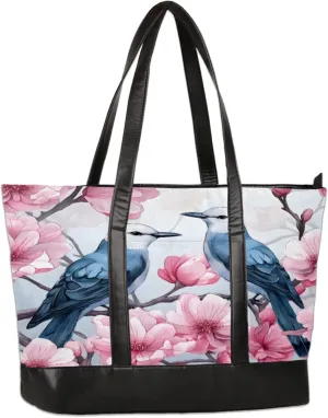 Beautiful Branches Flowers Birds Laptop Tote Bag for Women Lightweight Work Purse with Multiple Compartments Fits 13-15.6 Inch Laptop Tablet Shoulder Bag for Office Travel Daily Use