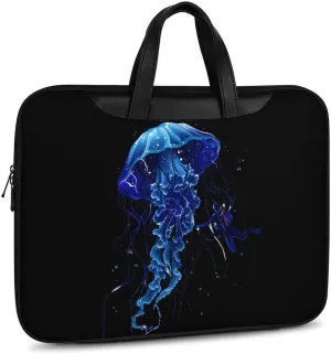 Beautiful Jelly Fish with Scuba Diver Laptop Bag PU Leather Computer Tote Bag Carrying Case Messenger Bag with Handle