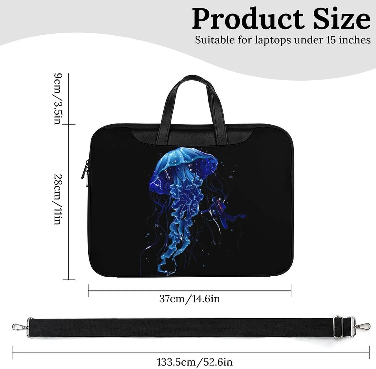 Beautiful Jelly Fish with Scuba Diver Laptop Bag PU Leather Computer Tote Bag Carrying Case Messenger Bag with Handle