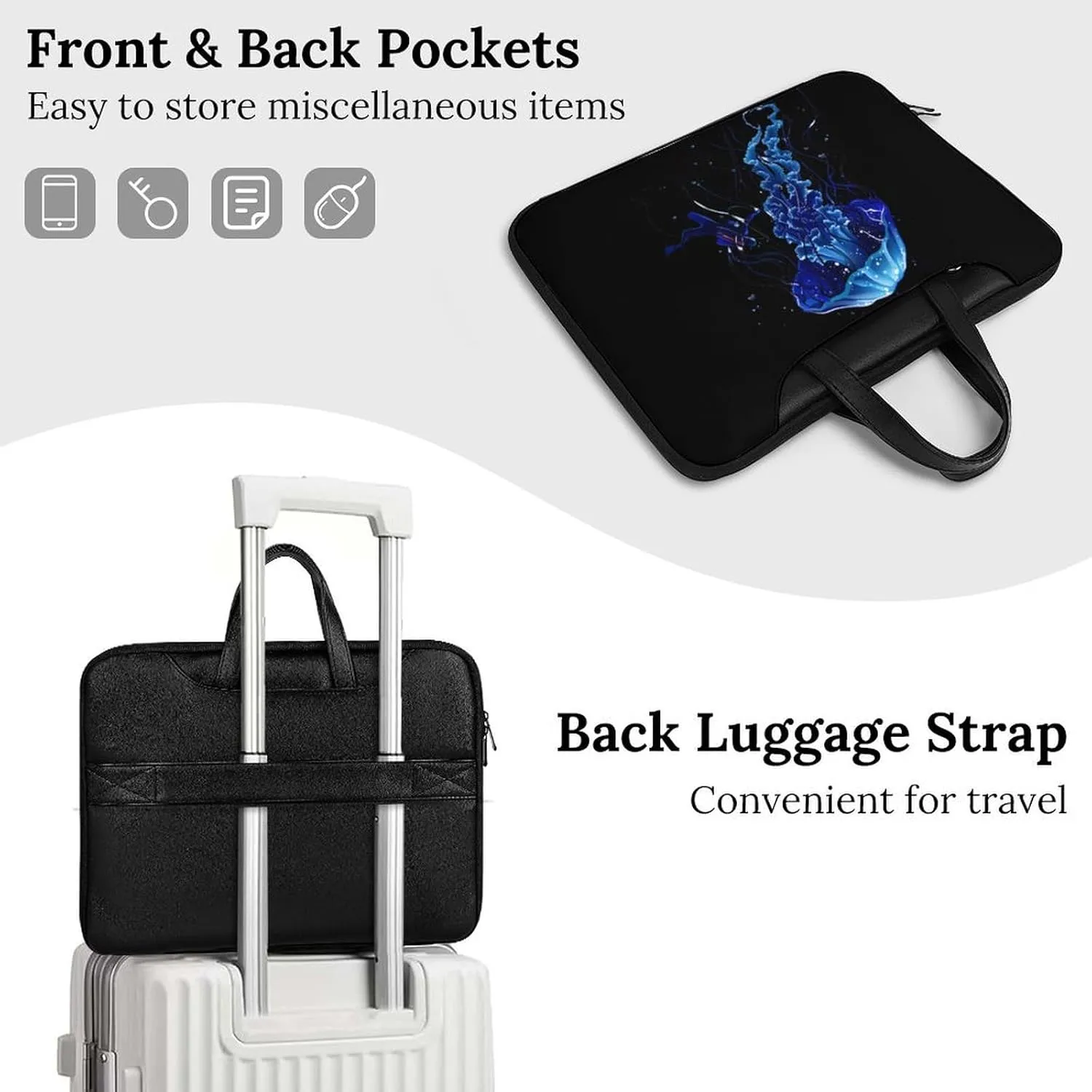 Beautiful Jelly Fish with Scuba Diver Laptop Bag PU Leather Computer Tote Bag Carrying Case Messenger Bag with Handle