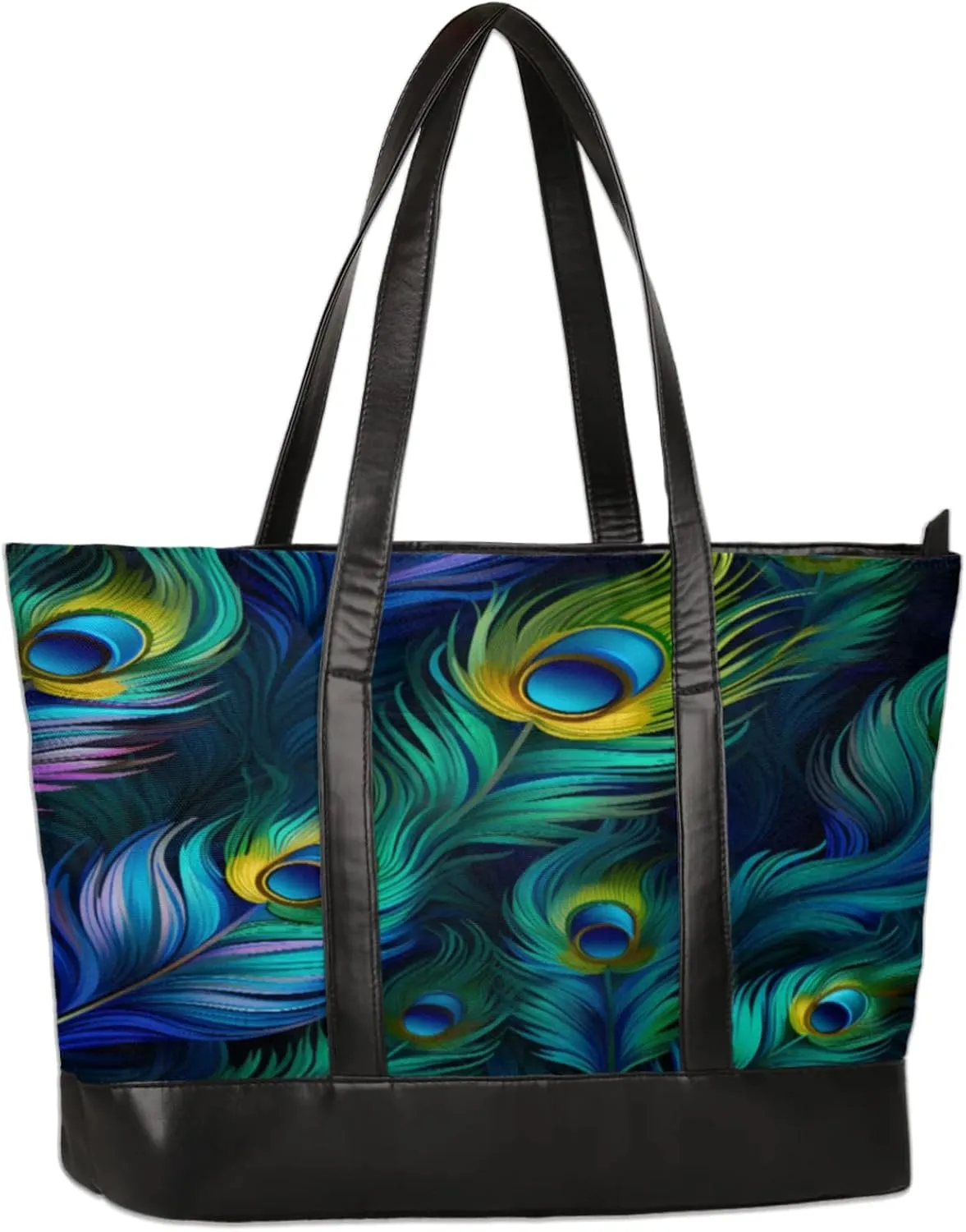 Beautiful Peacock Feathers Laptop Tote Bag for Women Lightweight Work Purse with Multiple Compartments Fits 13-15.6 Inch Laptop Tablet Shoulder Bag for Office Travel Daily Use