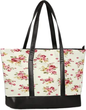 Beautiful Roses Flowers Laptop Tote Bag for Women Lightweight Work Purse with Multiple Compartments Fits 13-15.6 Inch Laptop Tablet Shoulder Bag for Office Travel Daily Use