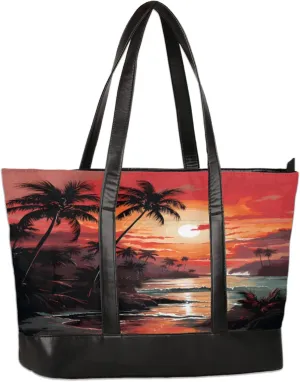 Beautiful Sunset Coconut Trees Laptop Tote Bag for Women Lightweight Work Purse with Multiple Compartments Fits 13-15.6 Inch Laptop Tablet Shoulder Bag for Office Travel Daily Use