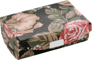 Beautyflier Large Lipstick Case with Mirror, Women’s PU Leather Lip Balm Holder for Purse, Rectangle Makeup Travel Cases, Women's Portable Lipstick Pouch Travel Cosmetic Box, Black Flowers