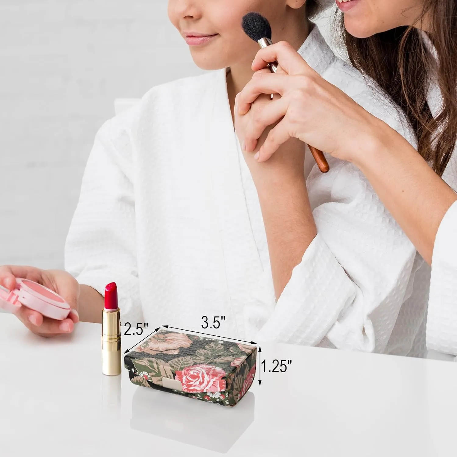 Beautyflier Large Lipstick Case with Mirror, Women’s PU Leather Lip Balm Holder for Purse, Rectangle Makeup Travel Cases, Women's Portable Lipstick Pouch Travel Cosmetic Box, Black Flowers