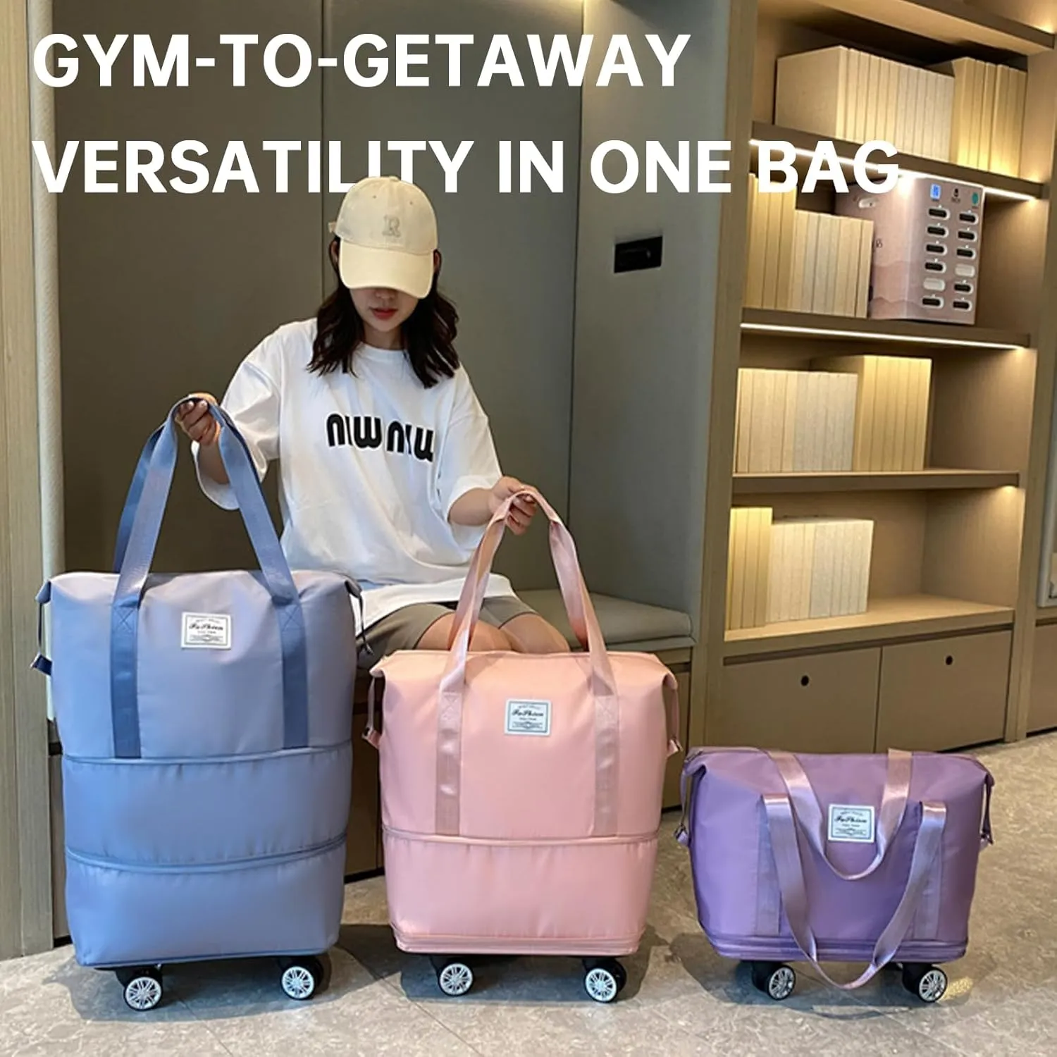Beente Travel Bag With Wheels, 2025 New Large Capacity Travel Bag - Universal Wheel Removable, Expandable and Foldable, Suitable for Business or Vacation (Light blue,One size)