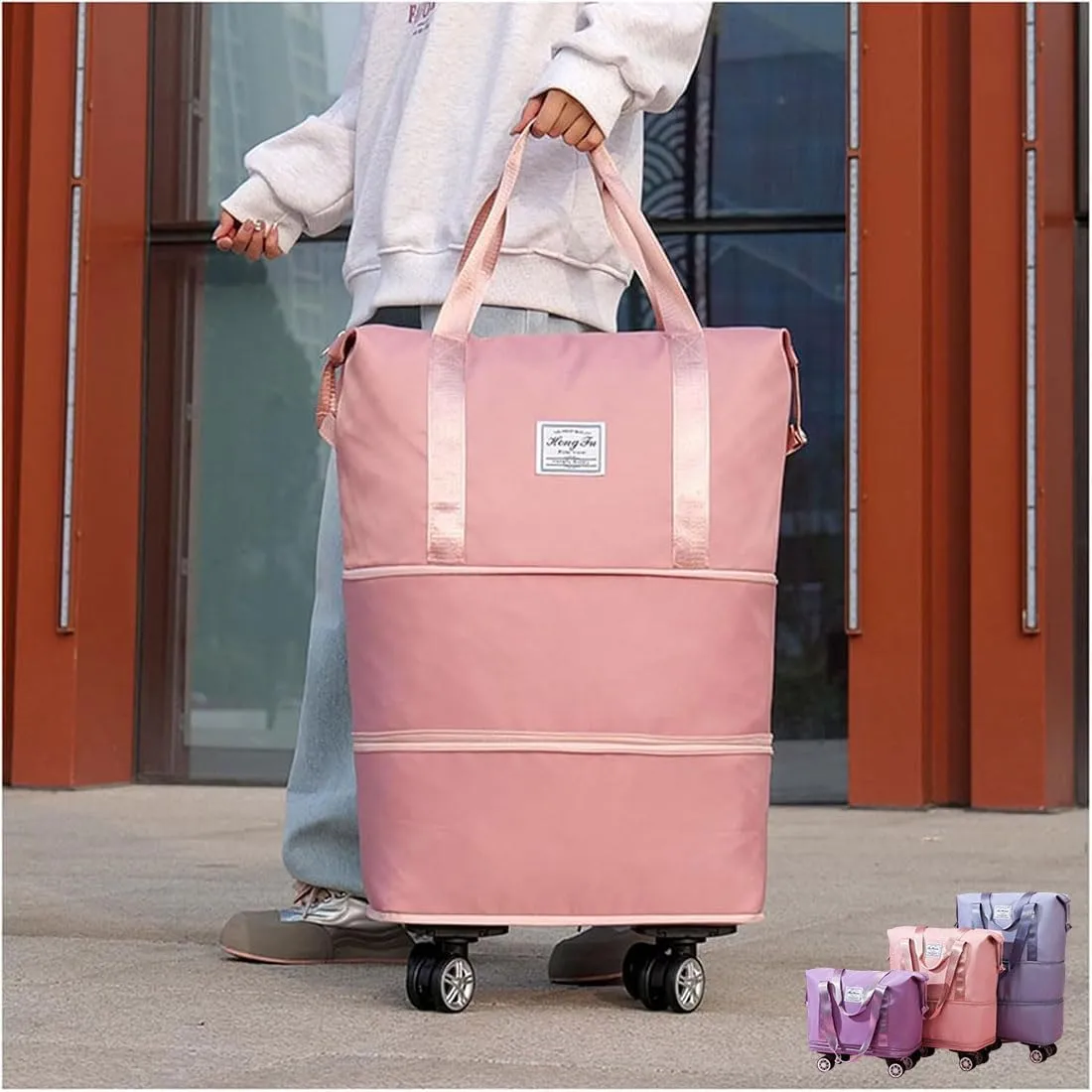 Beente Travel Bag With Wheels, Expandable Duffel 2025 New Large Capacity Travel Bag - Universal Wheel Removable (Black,No wheels)