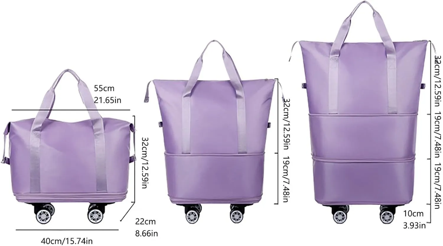 Beente Travel Bag with Wheels,Large Capacity Travel Bag, Rolling Tote Bag withWheels, Universal Wheel Removable (Fog blue)