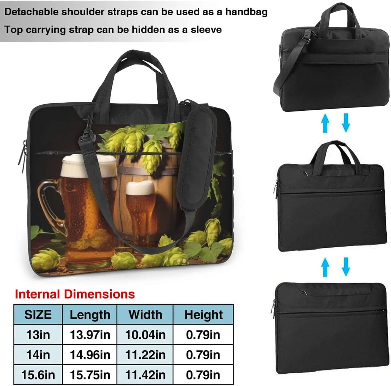 Beer and Hop Cones Laptop Tote Bag for Men Women Laptop Sleeve Shoulder Briefcase Messenger Computer Bag
