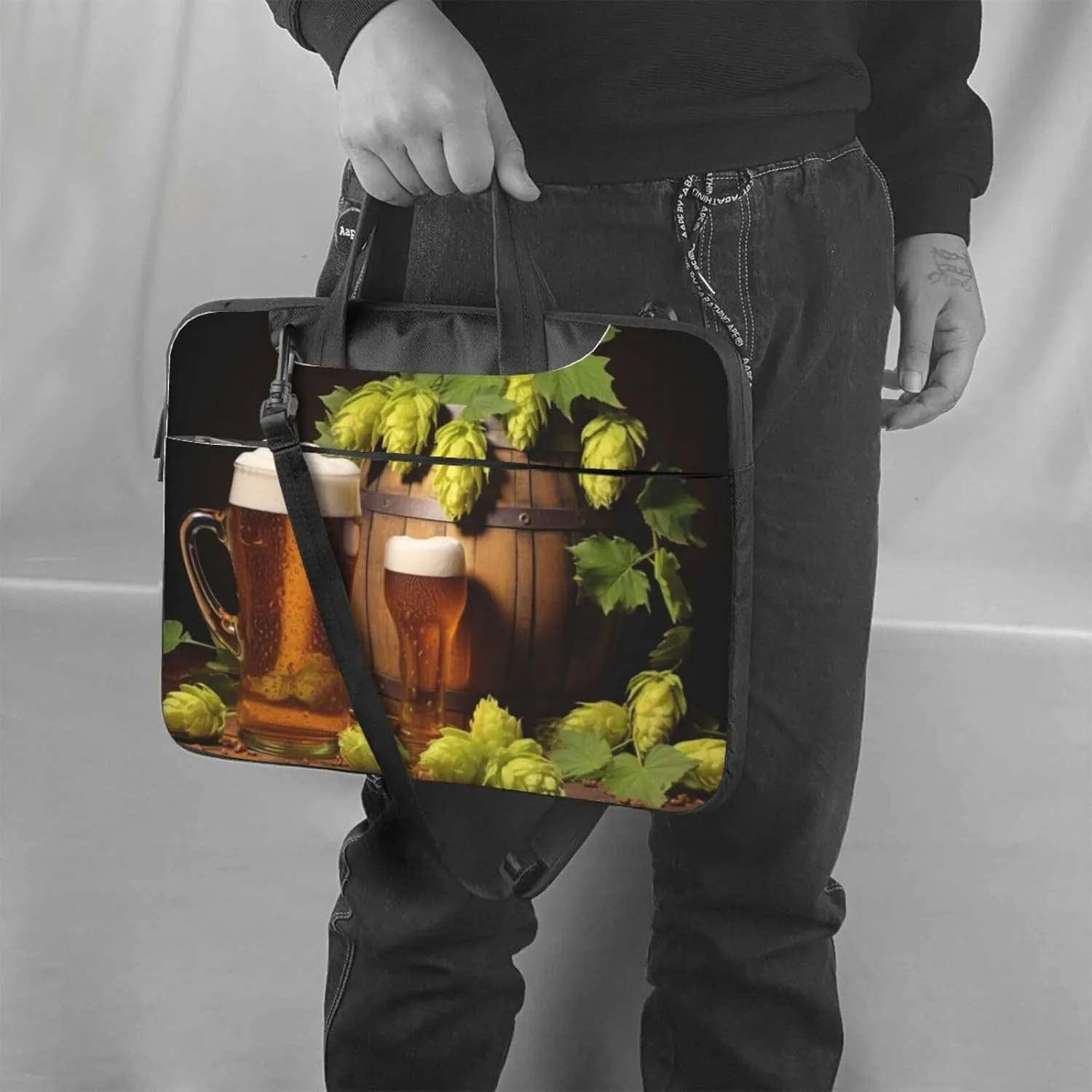 Beer and Hop Cones Laptop Tote Bag for Men Women Laptop Sleeve Shoulder Briefcase Messenger Computer Bag