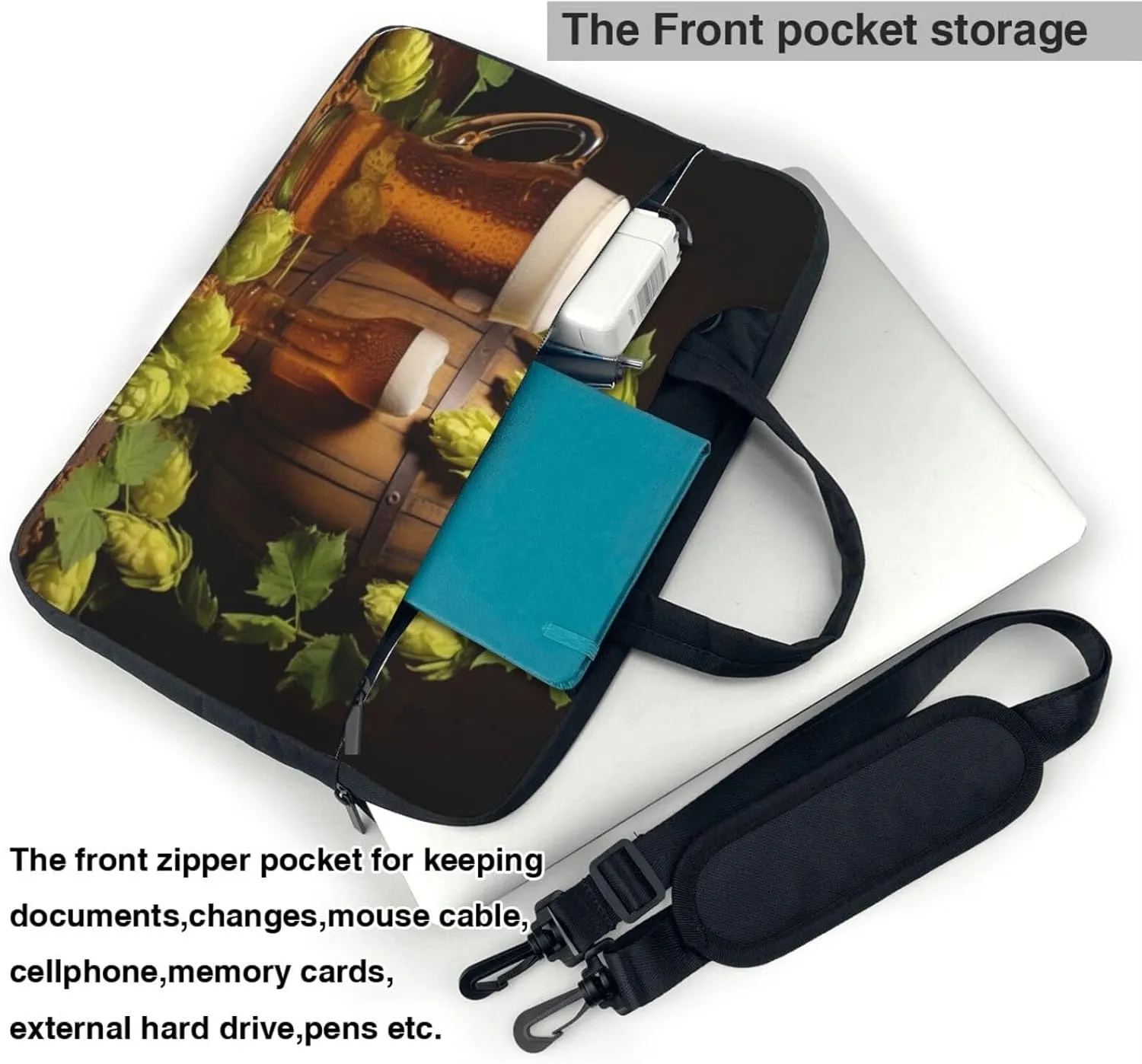Beer and Hop Cones Laptop Tote Bag for Men Women Laptop Sleeve Shoulder Briefcase Messenger Computer Bag