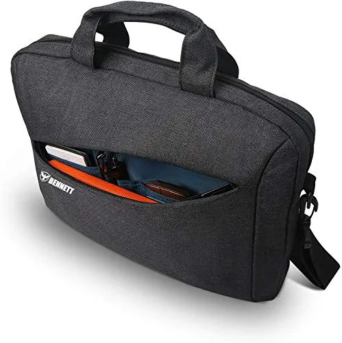 Bennett™ Mystic Unisex Adult Men's Laptop Bag 15.6 inch Side Shoulder Briefcase Satchel Messenger Business Bags for Men & Women Front Pocket for Laptop Accessories - Black (6 Month Warranty)