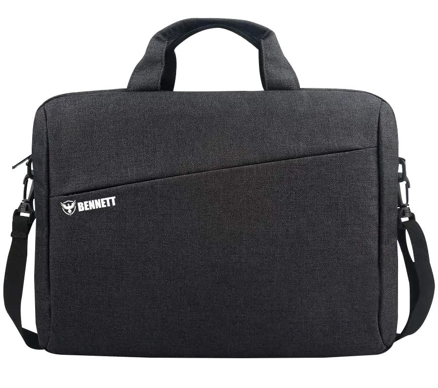 Bennett™ Mystic Unisex Adult Men's Laptop Bag 15.6 inch Side Shoulder Briefcase Satchel Messenger Business Bags for Men & Women Front Pocket for Laptop Accessories - Black (6 Month Warranty)