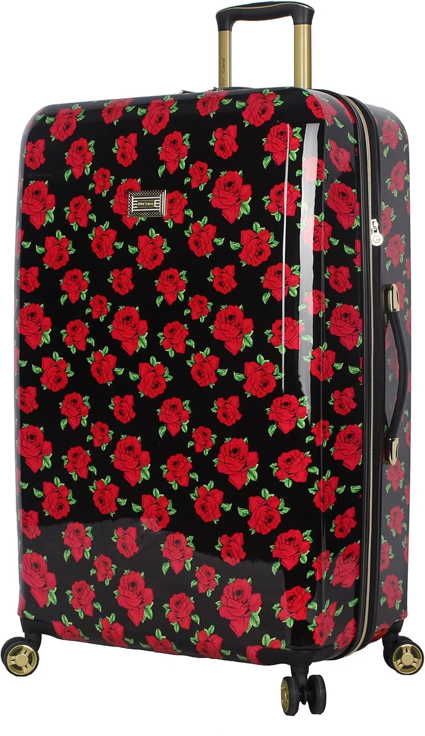 Betsey Johnson 30 Inch Checked Luggage Collection - Expandable Scratch Resistant (ABS   PC) Hardside Suitcase - Designer Lightweight Bag with 8-Rolling Spinner Wheels