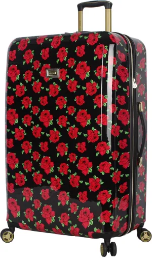 Betsey Johnson 30 Inch Checked Luggage Collection - Expandable Scratch Resistant (ABS   PC) Hardside Suitcase - Designer Lightweight Bag with 8-Rolling Spinner Wheels