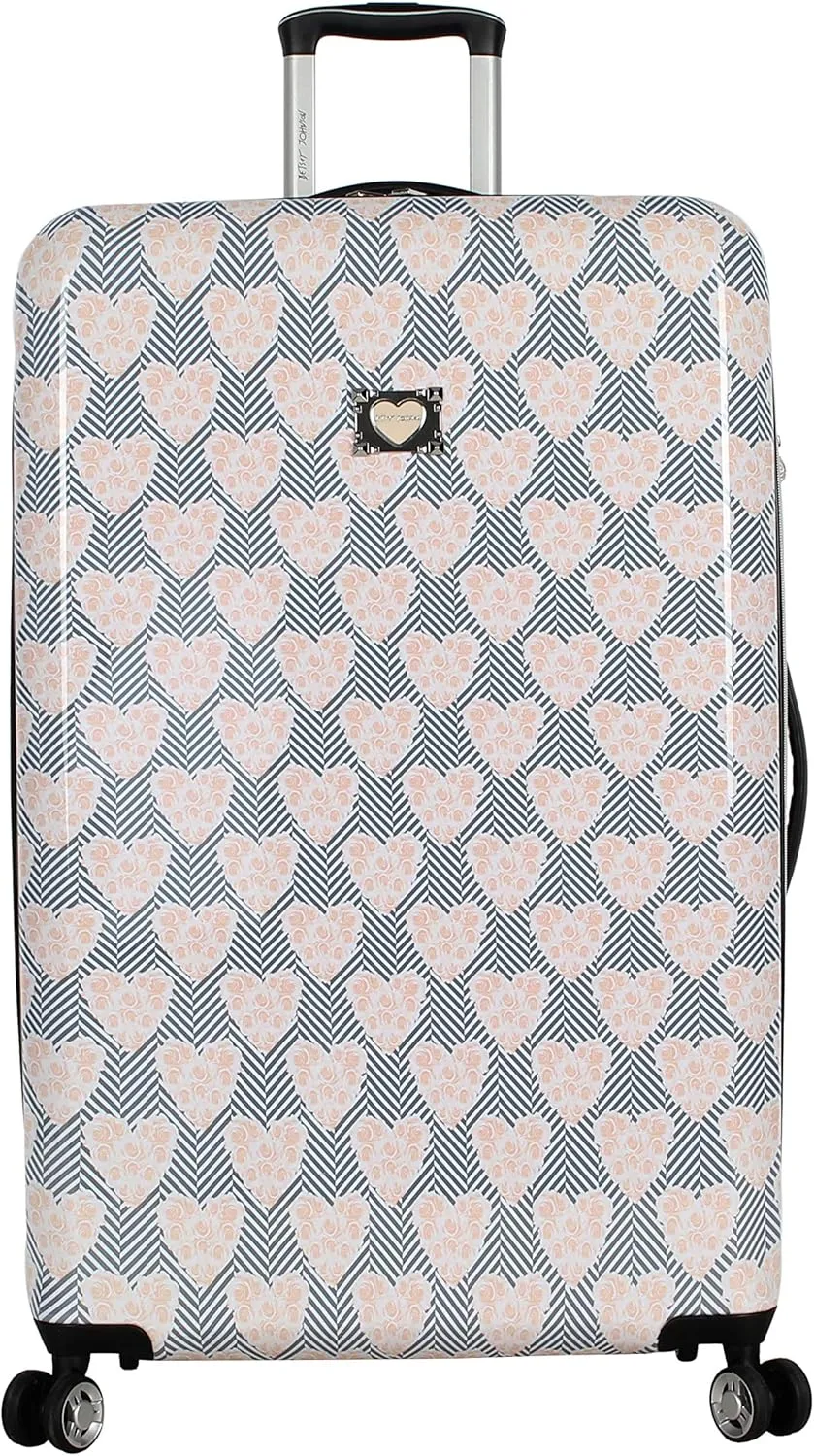 Betsey Johnson Designer Luggage Collection - Expandable 3 Piece Hardside Lightweight Spinner Suitcase Set - Travel Set includes 20-Inch Carry On, 26 inch and 30-Inch Checked Suitcase (Chevron Hearts)