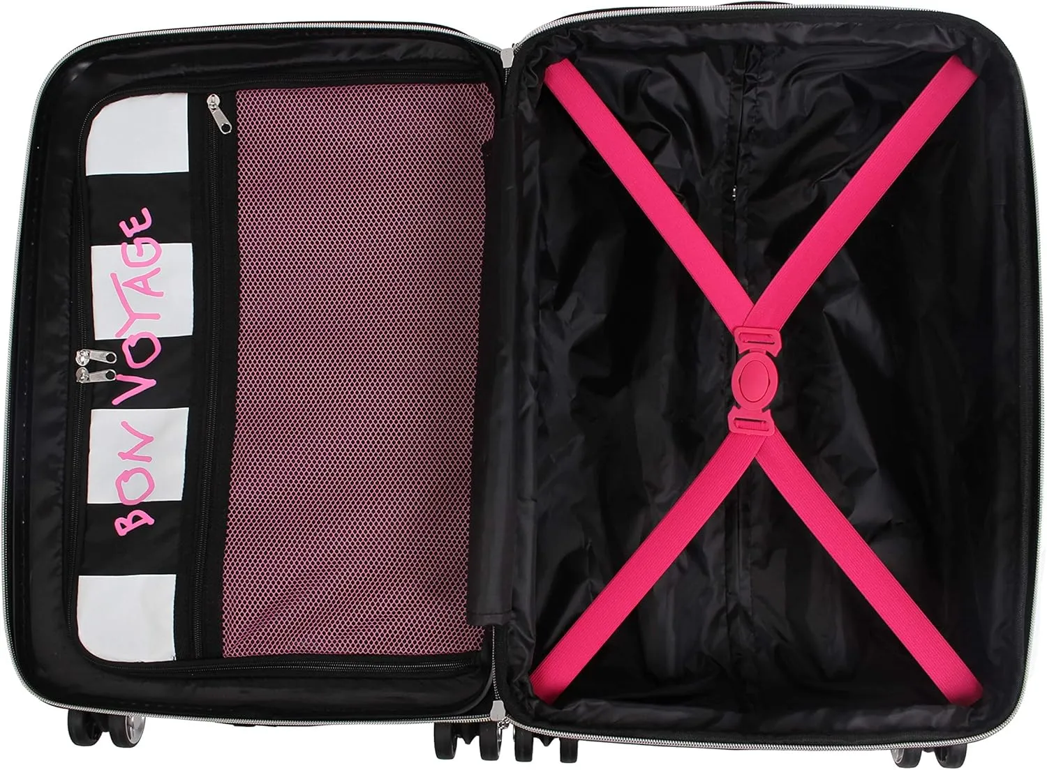 Betsey Johnson Designer Luggage Collection - Expandable 3 Piece Hardside Lightweight Spinner Suitcase Set - Travel Set includes 20-Inch Carry On, 26 inch and 30-Inch Checked Suitcase (Chevron Hearts)